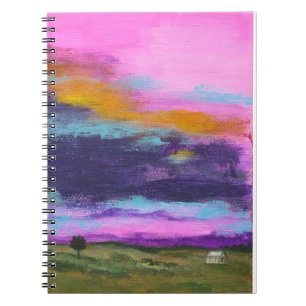 Carnet Peinture d'art de paysage, coucher du soleil rose,