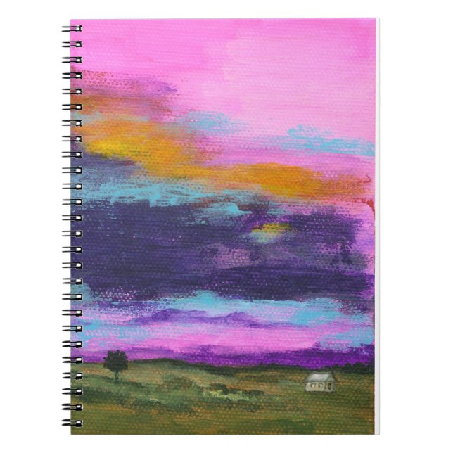 Carnet Peinture d'art de paysage, coucher du soleil rose, (Devant)