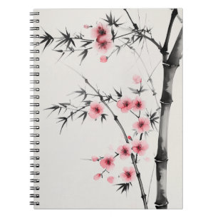 Carnet Peinture de bambou et de fleurs de cerisiers dans