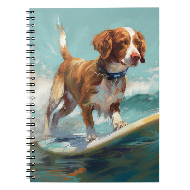 Carnet Peinture de Brittany Spaniel faisant du surf sur l (Devant)