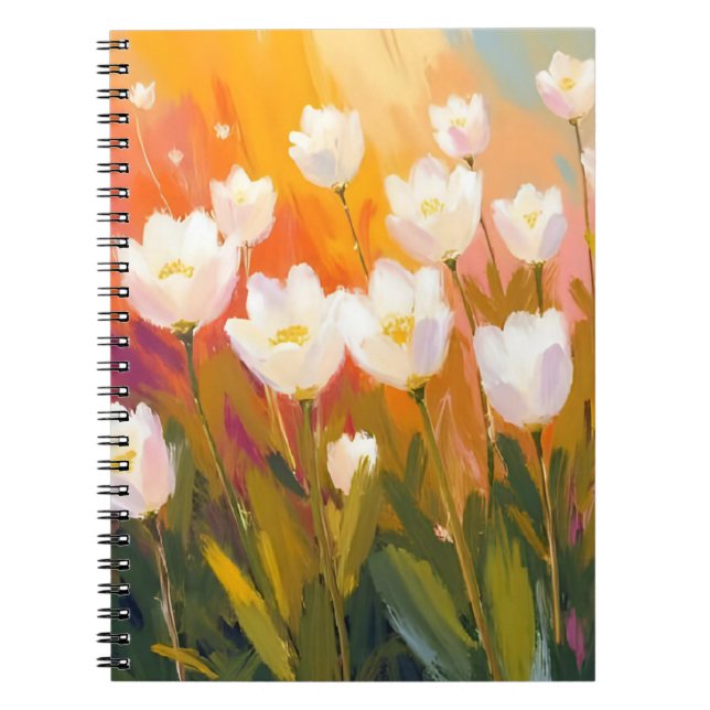 Carnet Peinture de champ de fleurs aquarelle tulipes blan (Devant)