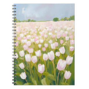 Carnet Peinture de champ de fleurs de tulipes blanches