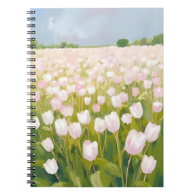 Carnet Peinture de champ de fleurs de tulipes blanches (Devant)