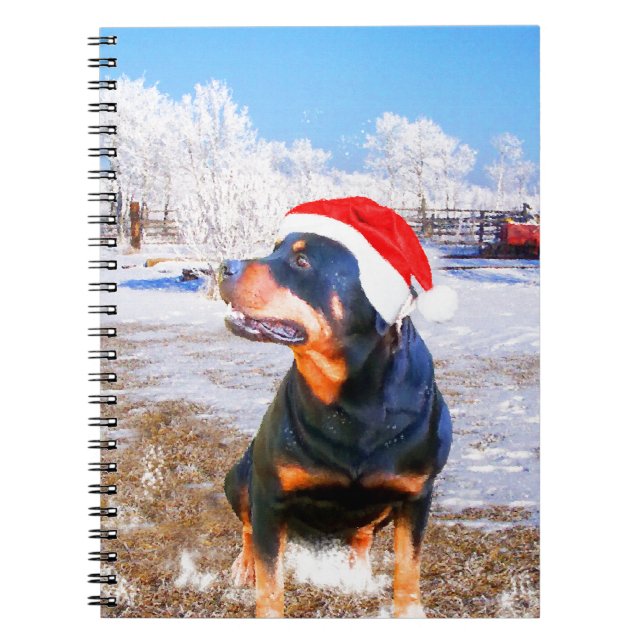 Carnet Peinture de Noël de chien Rottweiler (Devant)