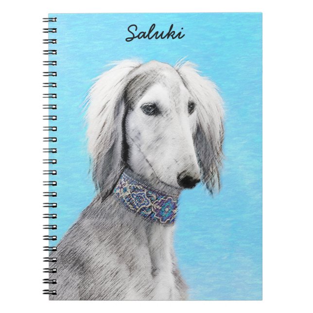 Carnet Peinture de Saluki (Argent) - Joli art original de (Devant)