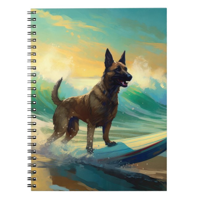Carnet Peinture de Surf sur Plage Malinois Belge (Devant)