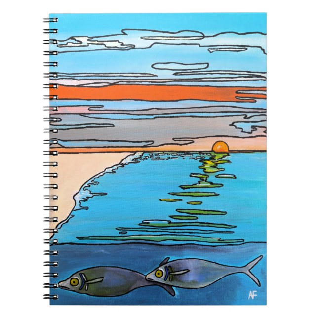 Carnet Peinture Lever de soleil sur l'océan 8 bits par Al (Devant)