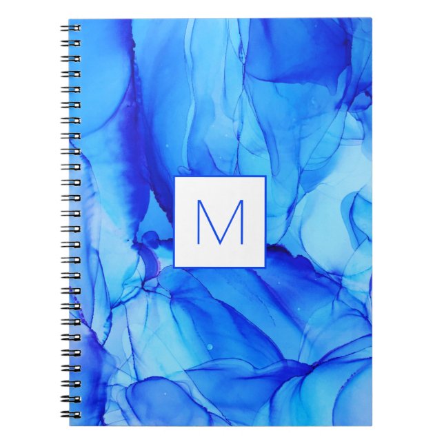 Carnet Peinture Monogramme Indigo Abstraite moderne (Devant)