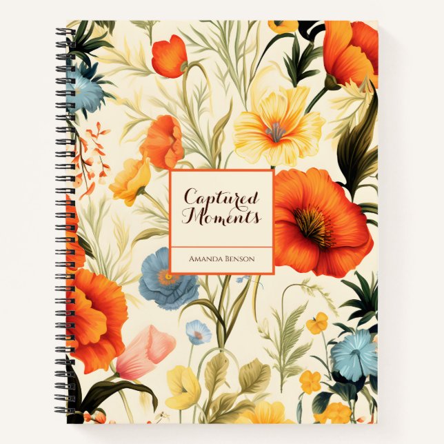 Carnet Peinture Motif de Fleurs colorées en beige (Devant)