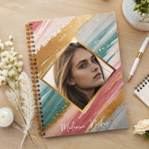 Carnet peinture or rose turquoise photo personnalisée