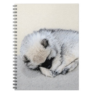 Carnet Peinture originale de chiot Keeshond endormi