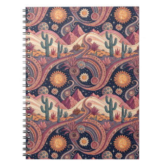 Carnet Peinture Rétro Psychedélique Désert Cactus Coucher
