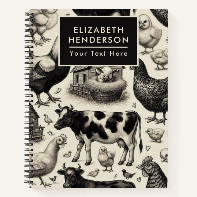 Carnet Peinture vintage d'animaux de ferme (Devant)