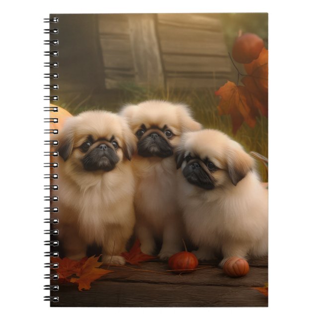 Carnet Pekingese Chiot Automne Citrouille délice (Devant)