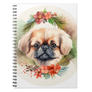 Carnet Pekingese Christmas Wreath Festive Pup