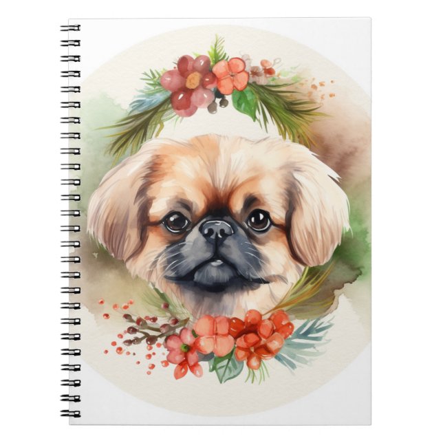 Carnet Pekingese Christmas Wreath Festive Pup (Devant)