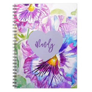 Carnet Pensée Violette Fleur Aquarelle Nom de Femme