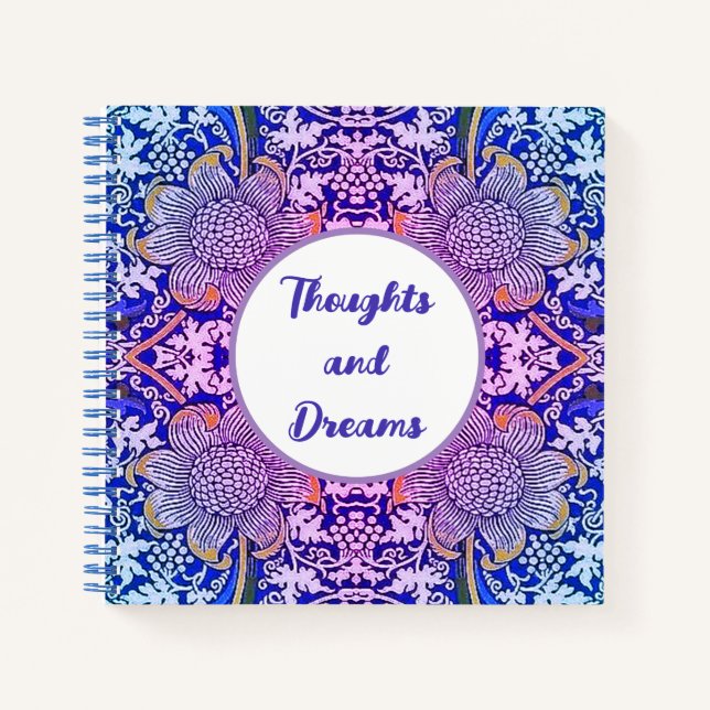 Carnet Pensées et rêves Boho Blue Purple Fleurs (Devant)