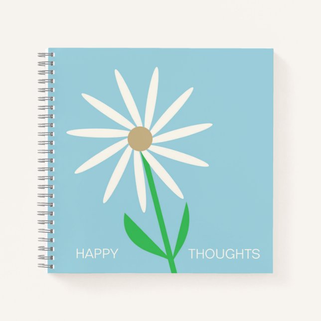 Carnet Pensées heureuses bleu-vert avec Marguerite (Devant)