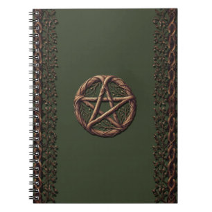 Carnet Pentacle de brindille de bois vert olive Wiccan