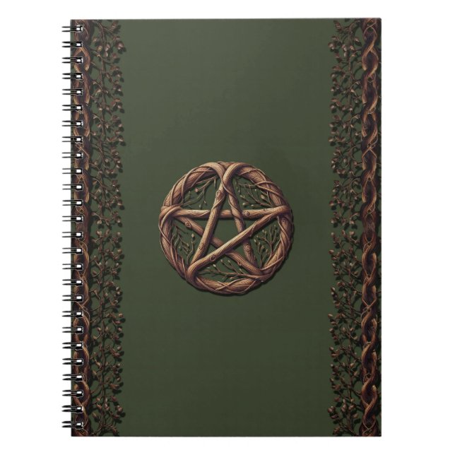Carnet Pentacle de brindille de bois vert olive Wiccan  (Devant)