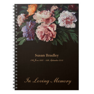 Carnet Peonies 1 Memorial Funeral Guest Book Spiral NB