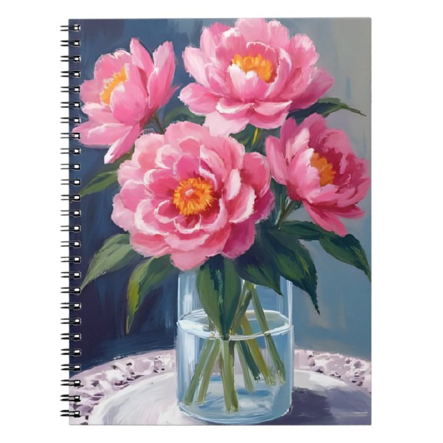 Carnet Peony Bouquet Fleurs Roses Peinture Florale (Devant)