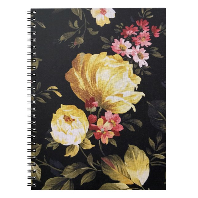 Carnet Peony jaune design sur noir (Devant)