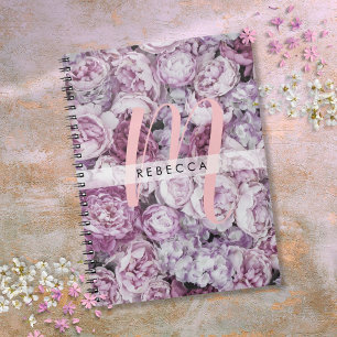 Carnet Peony Rose Floral Pink Script Monogramme