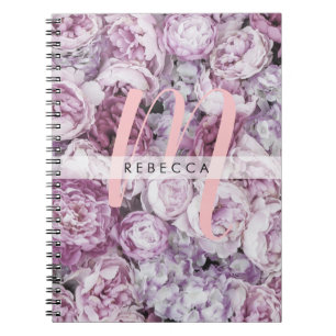 Carnet Peony Rose Floral Pink Script Monogramme