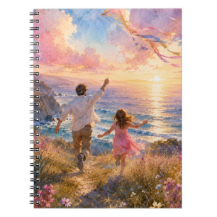 Carnet Père et fille faisant voler un cerf-volant au-dess