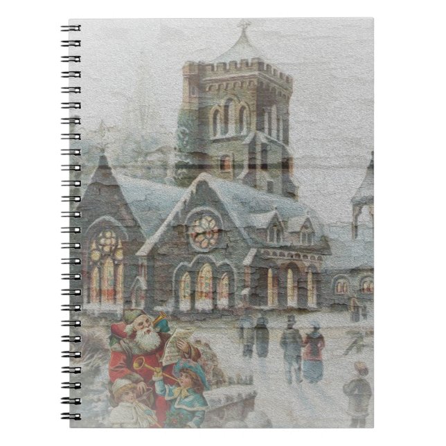 Carnet Père Noël d'autrefois avec des enfants devant une  (Devant)