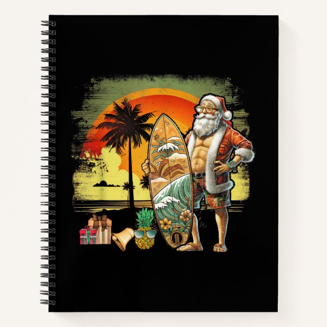 Carnet Père Noël de surf d'été tropical 6 Pack Noël (Devant)