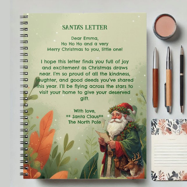 Carnet Père Noël personnalisé Nord rénes vert (Personalized Santa Claus North Pole Reindeer Green Notebook)
