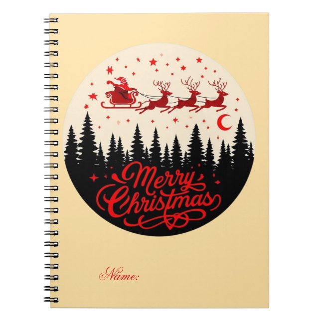 Carnet Père Noël Sleigh Joyeux Noël Forêt Scène Art" (Devant)