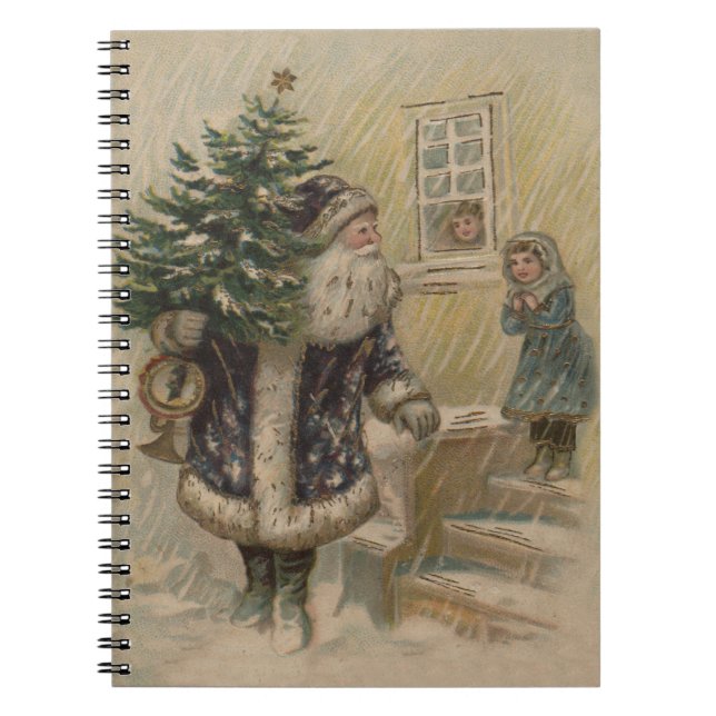 Carnet Père Noël Vintage Neige Arbre de Noël (Devant)