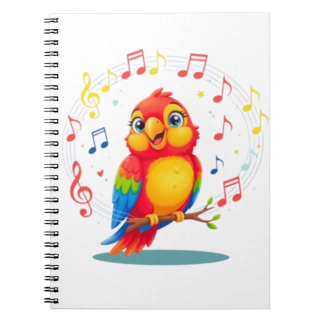 Carnet **Perroquet qui chante – Illustration mignonne de  (Devant)