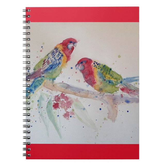 Carnet Perroquet Rosella Rouge Australien Aquarelle (Devant)