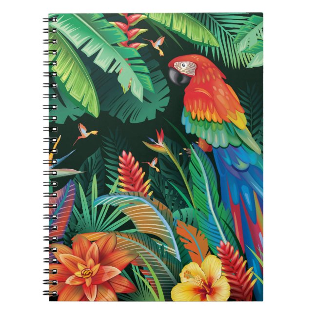 Carnet Perroquet tropical : Arrière - plan floral exotiqu (Devant)