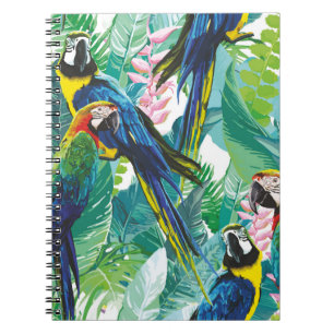 Carnet perroquets colorés et fleurs exotiques