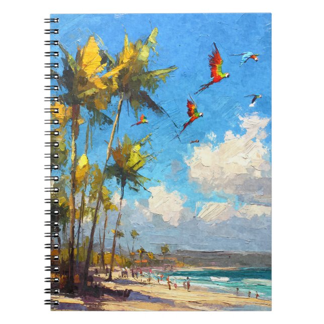 Carnet Perroquets en flammes Tropical Palm Beach Art (Devant)