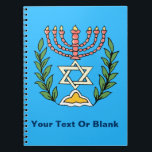 Carnet Persian Magen David Menorah<br><div class="desc">Cette image a été adaptée à partir d'un carrelage juif perse antique et présente une menorah avec un Magen David (Étoile de David) encadré de branches d'olivier. Les imperfections de l'image originale peinte à la main ont été conservées.</div>