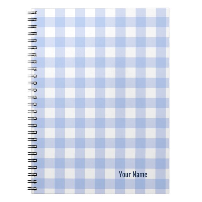 Carnet PERSONALISE Blue Gingham Pattern Notebook (Devant)