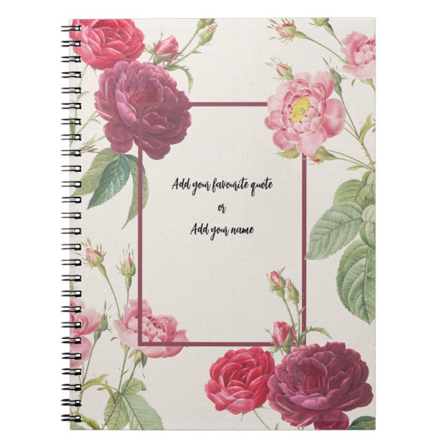Carnet PERSONALISE Vintage Rose Flower Notebook (Devant)