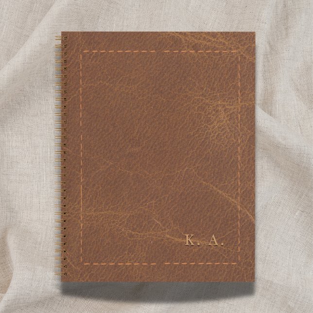 Carnet Personalized Aged Leather Notebook with Initials (Créateur téléchargé)