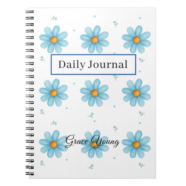 Carnet Personalized Blue Daisy Notebook Custom Name (Devant)