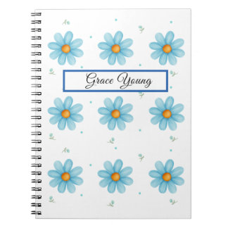 Carnet Personalized Blue Daisy Notebook Custom Name