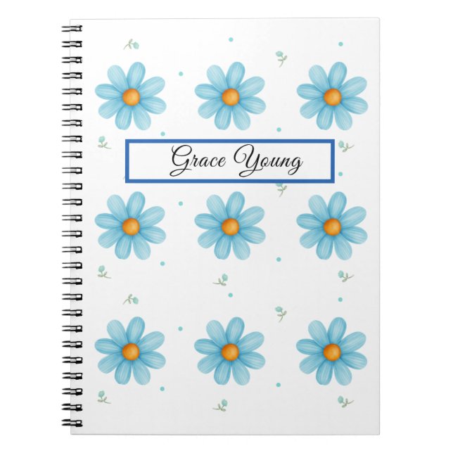 Carnet Personalized Blue Daisy Notebook Custom Name (Devant)