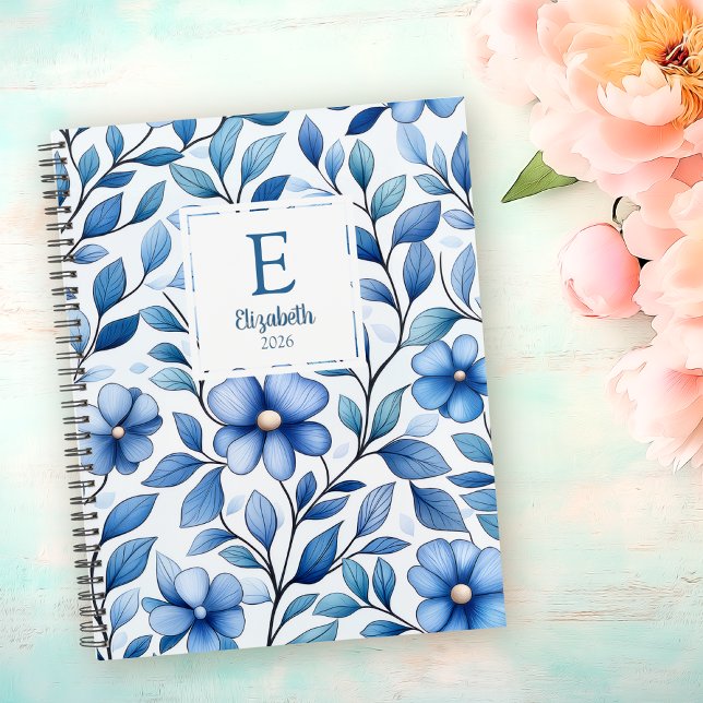 Carnet Personalized Blue Floral Classic Notebook (Créateur téléchargé)