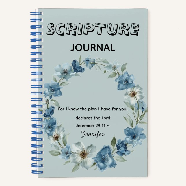 Carnet Personalized blue flower Bible Scripture jeremiah  (Recto)